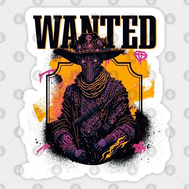 Alien Outlaw - Wanted Sticker by AnAzArt